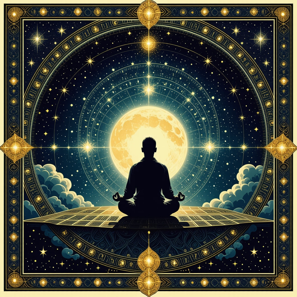 Islamic geometric pattern with symbolic teeth and spiritual meditation imagery Islamic geometric pattern blending with symbolic teeth and meditation imagery representing spiritual dream interpretations