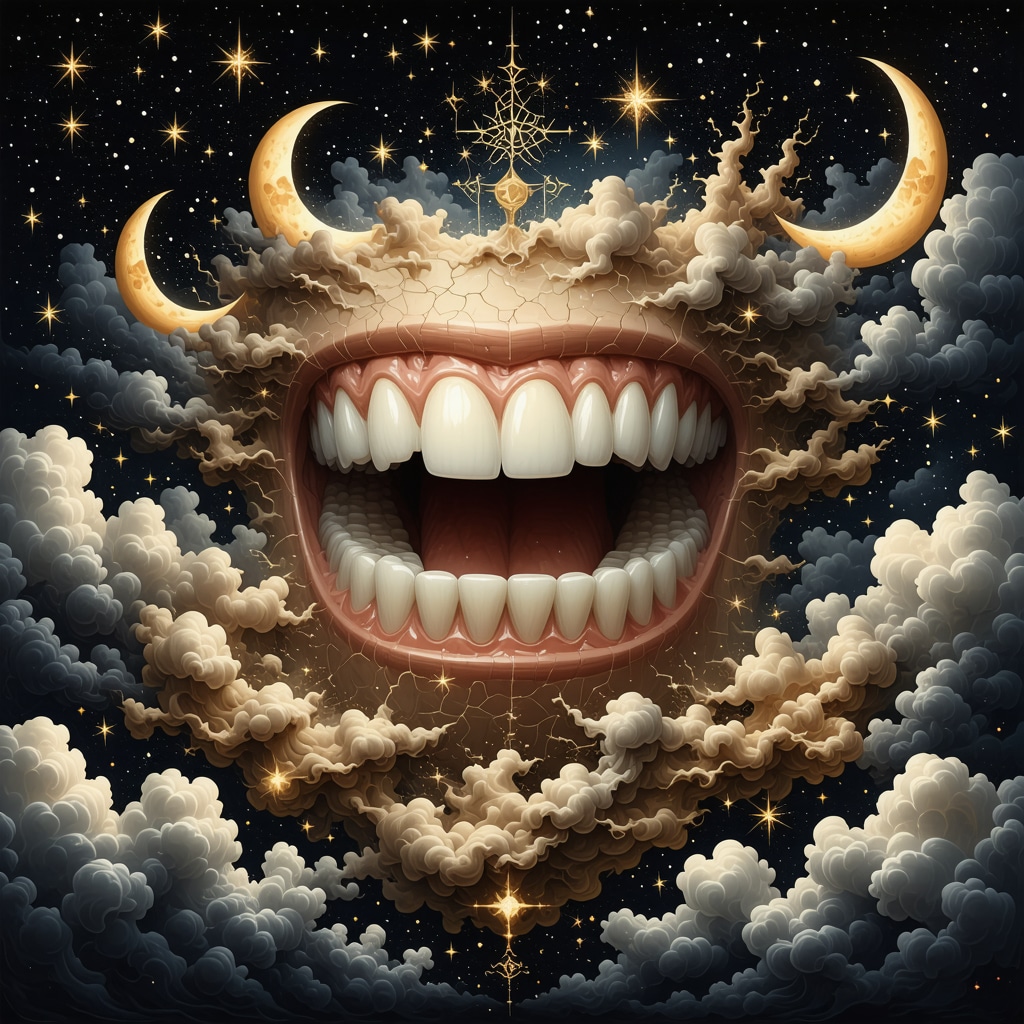 Symbolic Islamic Dream Interpretation of Falling Teeth Illustration of falling teeth symbolizing spiritual and psychological messages in Islamic dream interpretation