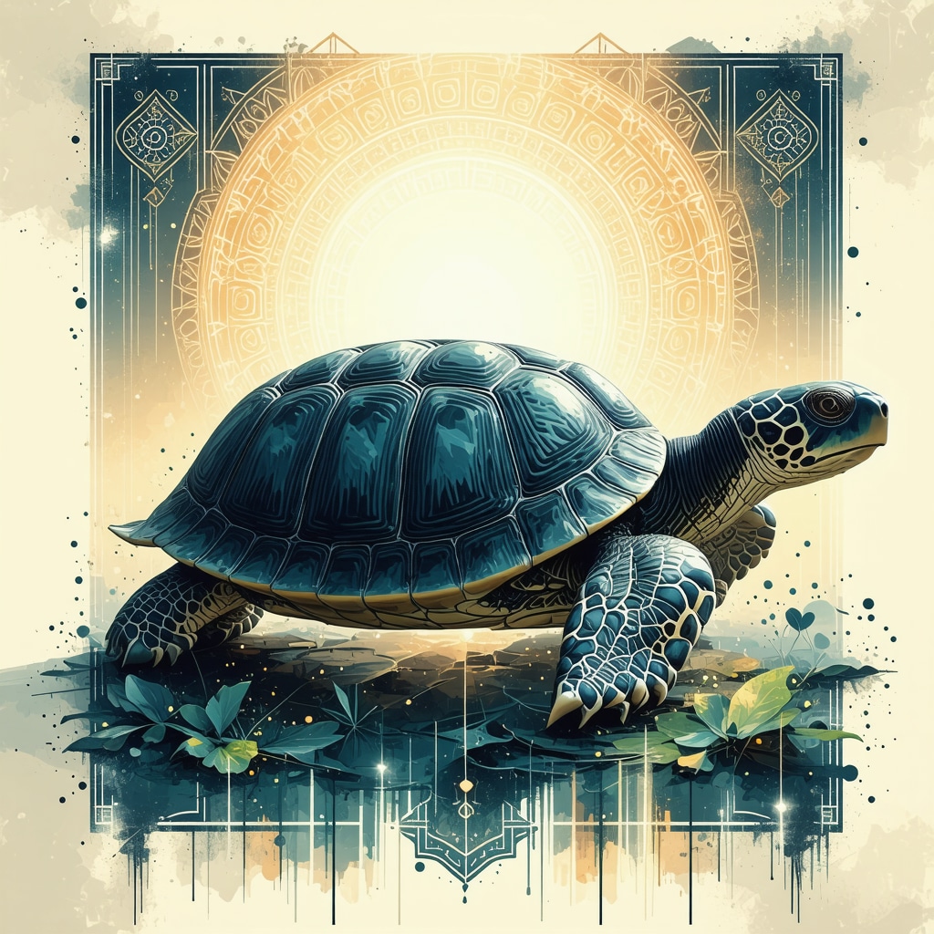Symbolic Turtle Representing Patience and Spiritual Protection in Islamic Dream Interpretation Artistic turtle with Islamic geometric patterns symbolizing patience and spiritual protection