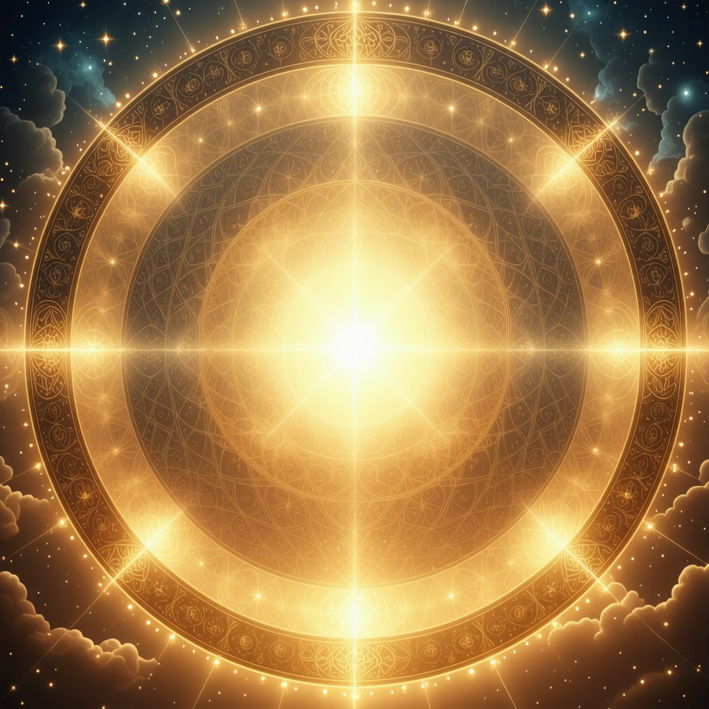 Symbolic illustration of udaja with Islamic patterns representing spiritual introspection in dreams Glowing udaja symbol with Islamic geometric patterns symbolizing spiritual dream interpretation