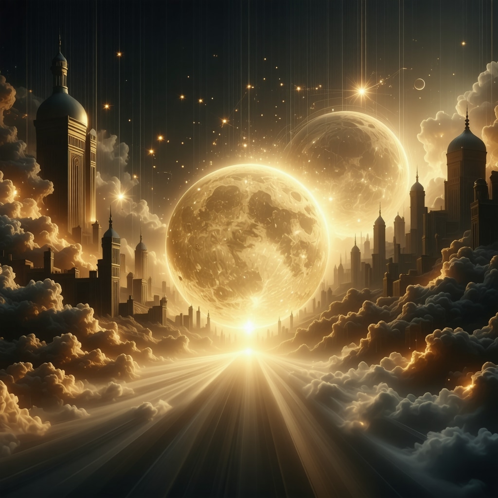 Divine Illumination and Modern Dream Analysis in Islamic Mysticism Golden light symbolizing divine illumination with digital elements depicting dream interpretation