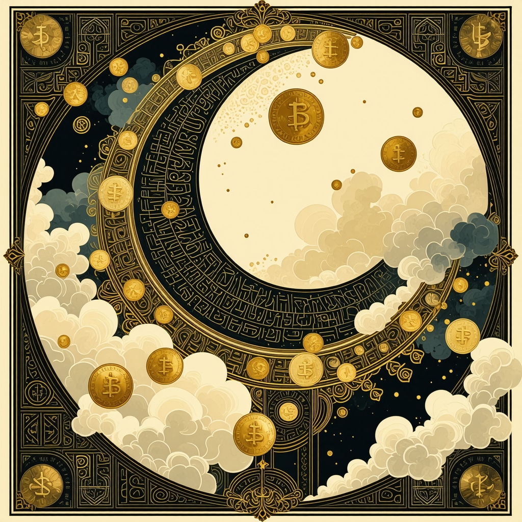 Islamic Calligraphy Symbolizing Wealth and Spirituality in Dreams Islamic calligraphy with geometric patterns and golden coins symbolizing wealth and spirituality