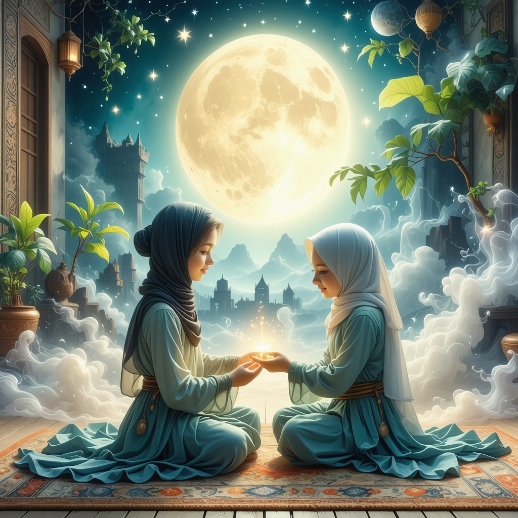Spiritual Dream Interpretation with Sina and Snahu Symbols Illustration of spiritual dream interpretation featuring sina and snahu in an Islamic family context