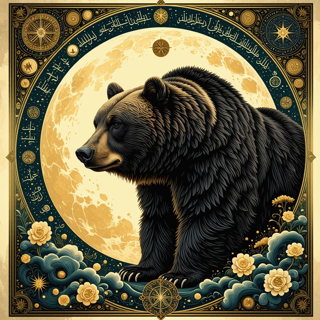 Symbolic Islamic Dream Bear Illustration An artistic representation of a bear symbolizing spiritual themes in Islamic dream interpretation