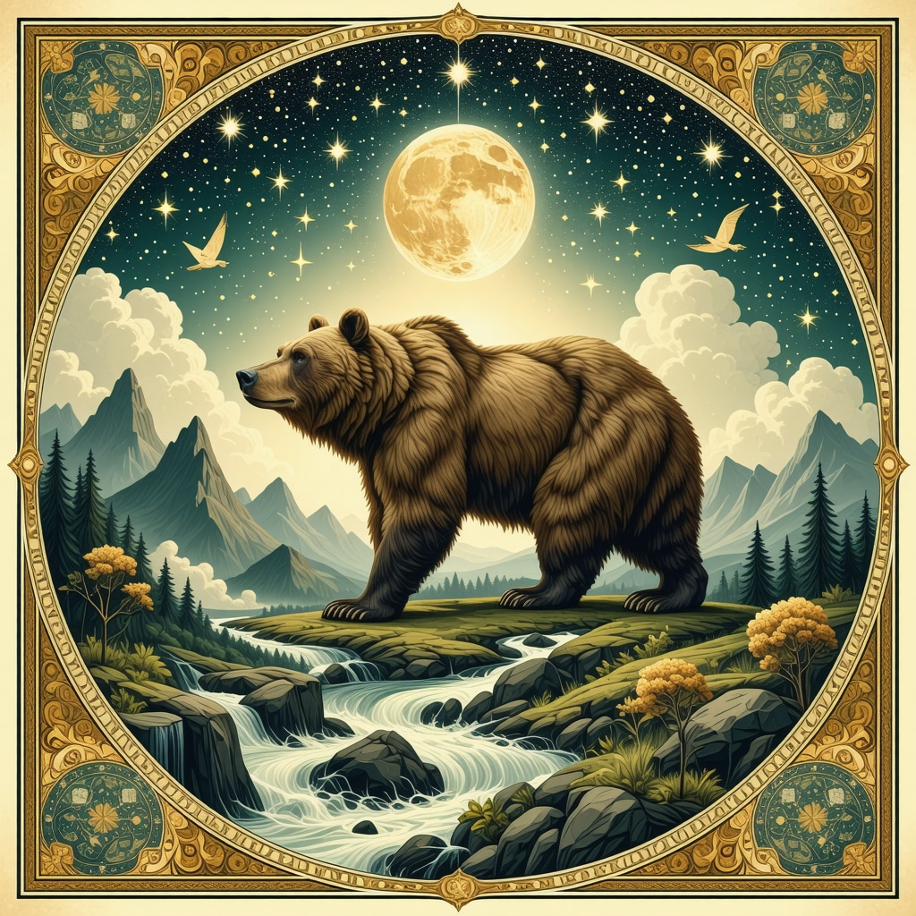 Simbolismul medvjediului în visele islamice reprezentat artistic cu elemente naturale și motive spirituale