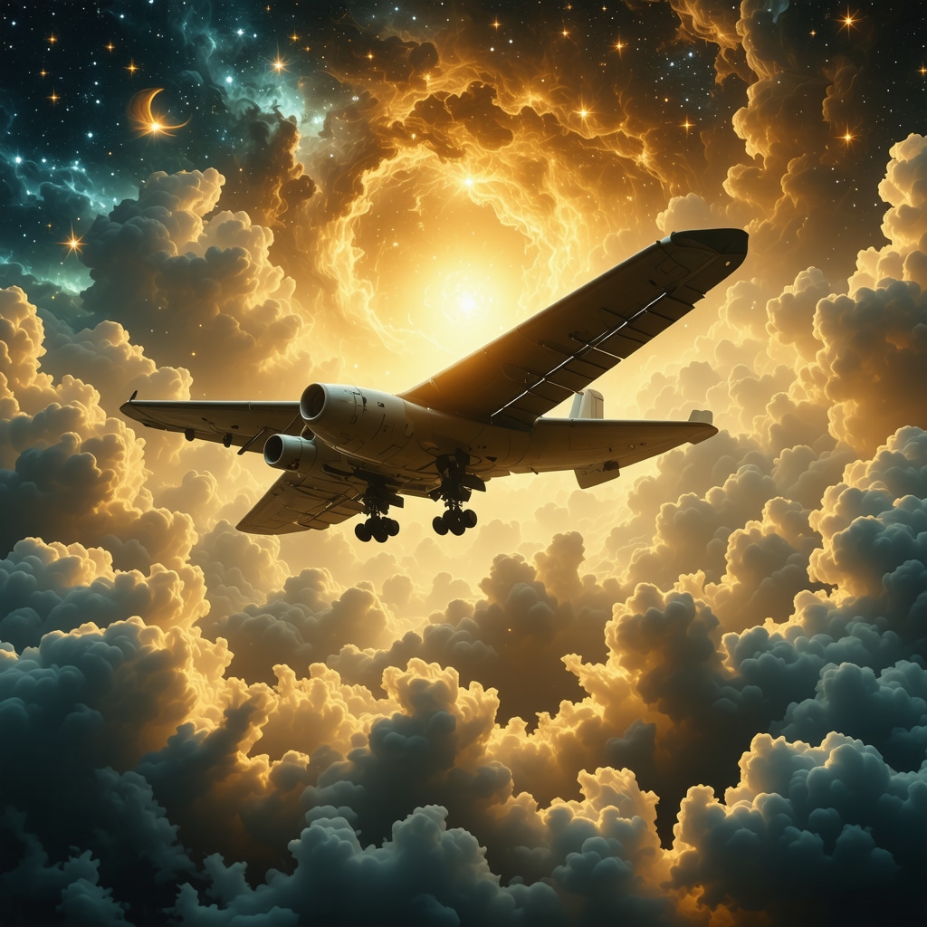 Pad avion in visele islamice: simbolismul și interpretarea spirituală Pad avion simbolic în vis, reprezentând aspirații spirituale și destin divin