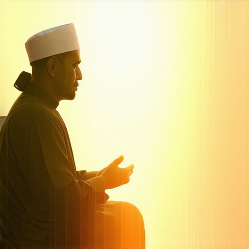 A tranquil Islamic-inspired image illustrating contemplation of financial symbols in a dream.