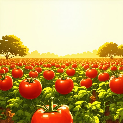 Illustration of a lush tomato field symbolizing prosperity and energy