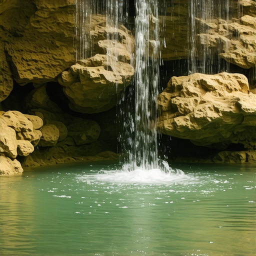 Izvor sacru de apă limpede și purificare spirituală Un izvor sacru cu apă limpede, simbolizând harul divin și curățarea sufletului în islam