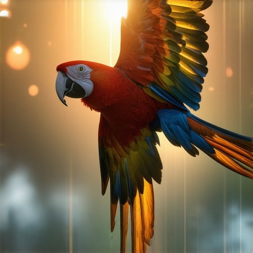 Papagal sacru în visul islamic Colorful parrot flying in a spiritual setting, symbolizing divine messages