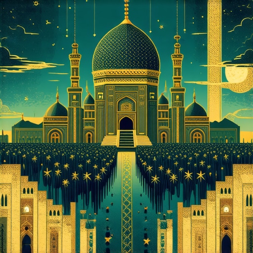 A mystical Islamic dream scene featuring police symbols and spiritual motifs, detailed and vibrant