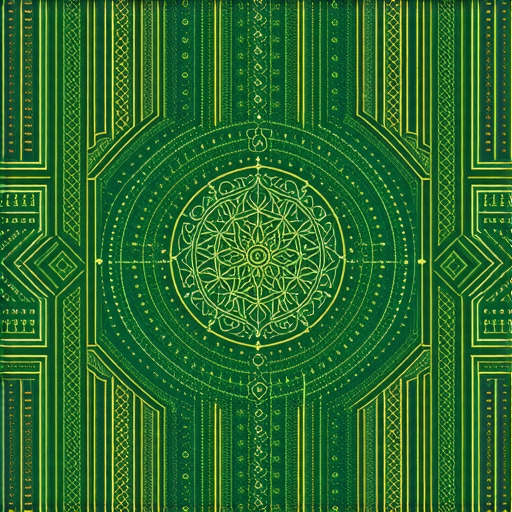Islamic spiritual symbolism Vibrant Islamic art with green symbols and motifs