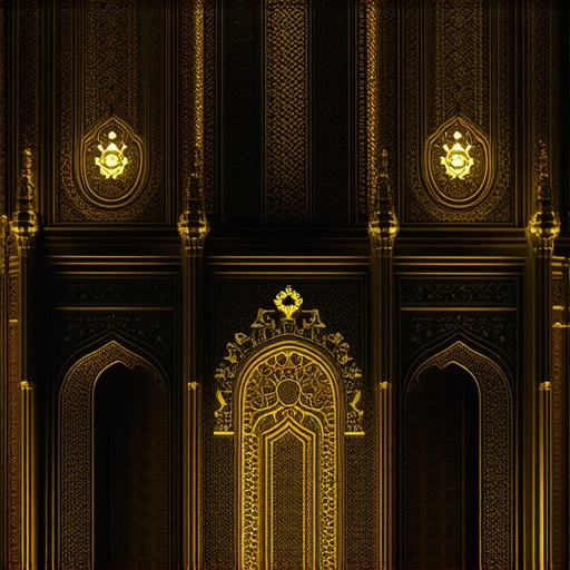 Relică islamică luminată reprezentând simboluri sacre și înțelepciune spirituală