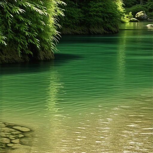 Simbolismul apelor în vise pentru curățare spirituală A peaceful river with transparent water, representing spiritual cleansing and renewal.