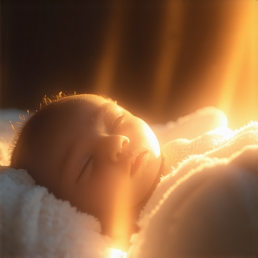 Protecție divină și naștere în visele islamice Luminous scene of a newborn surrounded by divine light, symbolizing divine protection and new beginnings