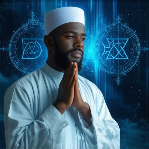 Protecție spirituală în visele islamice Credincios în rugăciune, simbolizând protecția divină în vise