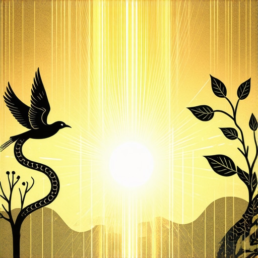 Islamic art illustration featuring sacred animals and spiritual symbols.