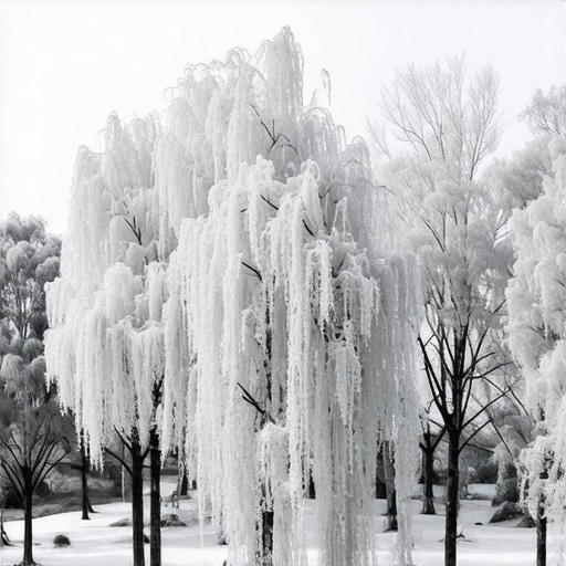 Serene Winter Landscape with Snow A peaceful winter scene with snow-covered trees and ground, representing purity and divine protection.