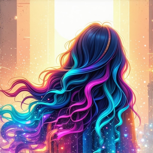 Symbolic colorful hair in Islamic dreams Artistic depiction of vibrant hair colors representing spiritual transformation in Islamic visions