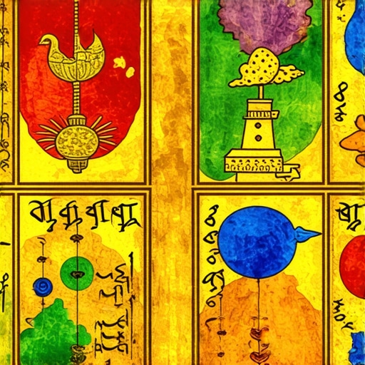 Interpretarea simbolurilor în visele islamice Manuscript islamic vechi cu simboluri onirice colorate