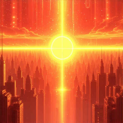 Oraș sacru cu simboluri divine de protecție Un oraș sacru luminat cu simboluri divine de protecție, atmosferă spirituală